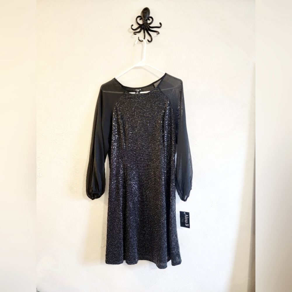 NWT Alexa B Nites Black sparkle sheer  Dress 10 party cocktail dress